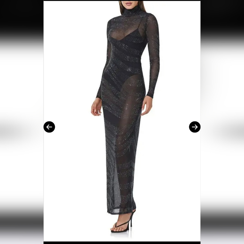 Rowan Sequin Stripe Long Sleeve Mesh Maxi Dress